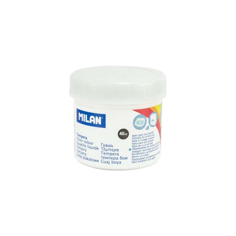 Milan Bote de Tempera 40ml - Secado Rapido - Mezclable - Color Blanco · Pack de 6 uds.