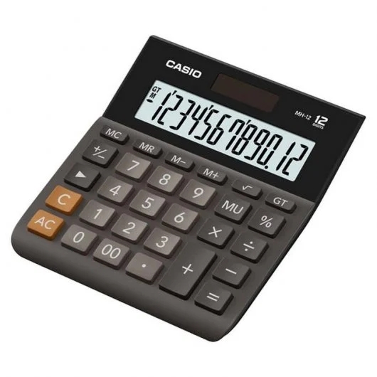 Casio MH-12 Calculadora de Sobremesa - Pantalla Extragrande LCD de 12 Digitos - Solar y Pilas - Color Negro