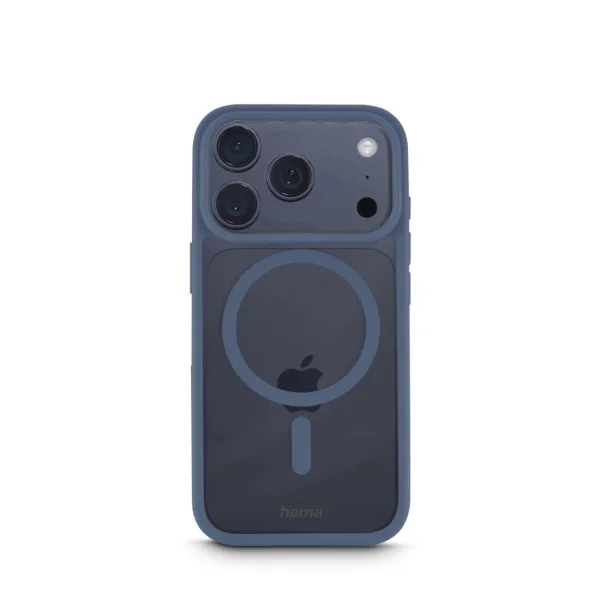 Hama Frame Protect Funda para iPhone 17 Pro - Magnetico - Antideslizante - Policarbonato y Poliuretano Termoplastico - Bordes Elevados - Color Azul y Transparente