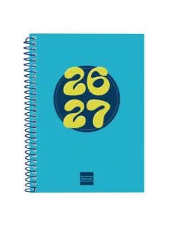 Finocam Cool Agenda Escolar 26/27 en Catalan - Semana Vista Horizontal - Formato 8º - 120x164mm - Tapas de Carton Forrado - Papel de 80g/m2 - Espiral - Esquinas Microperforadas - Color Azul