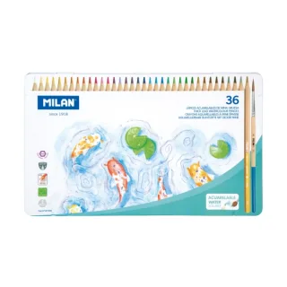 Milan Pack de 36 Lapices de Colores Acuarelables - Caja Metalica - Mina Gruesa - Incluye Pincel - Colores Surtidos