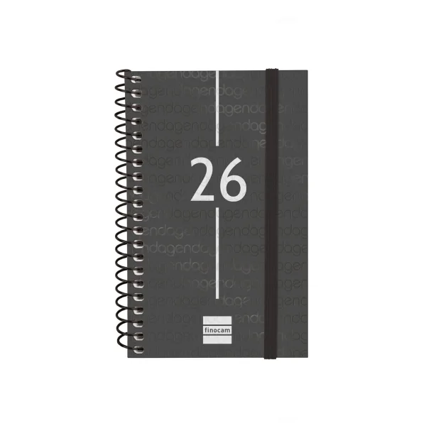 Finocam Year Agenda de Espiral - Anual 2026 - Tapa Ligera - Formato E3 - 85x14x127mm - Semana Vista Horizontal - Color Negro