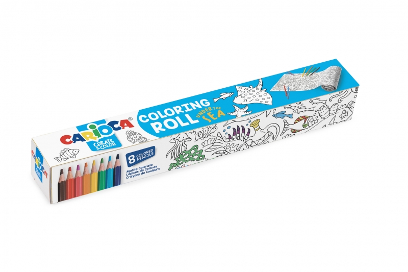 Carioca Coloring Roll Under The Sea Papel Adhesivo para Colorear - Aplicable en Superficies Verticales u Horizontales - Reutilizable sin Residuos - Incluye 8 Lapices de Colores - Color Vario