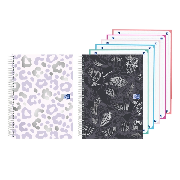 Oxford Cuaderno de Espiral - Formato A4+ - 120 Hojas - Cuadricula 5x5mm - Tapa Extradura - Digitalizacion de Textos con App - Colores Surtidos · Pack de 5 uds.