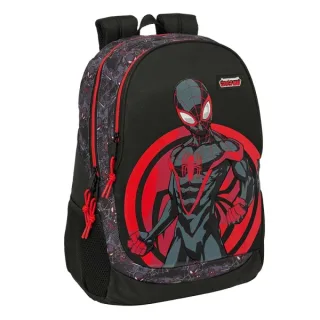 Safta Miles Morales Mochila Adaptable a Carro - Portabotellas - Compartimentos Grandes - Tirador Doble - Hombreras Ergonomicas - Asa de Mano Superior - 23L - 320x160x440mm - Color Negro y Ro