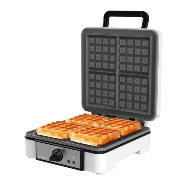 Cecotec Fun Gofrestone 4Inox Gofrera Cuadruple - 1200W - Antiadherente - Temperatura Regulable - Acero Inoxidable - Base Antideslizante - Asa de Tacto Frio - Indicador Luminoso - Color Blanc