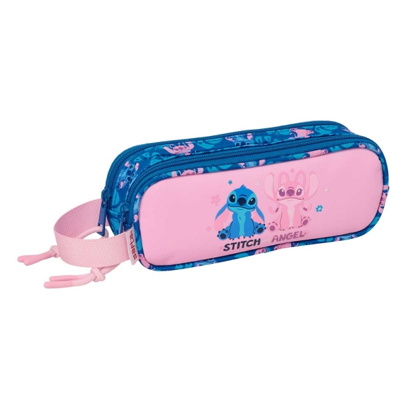 Safta Stitch Lio Portatodo - 2 Compartimentos con Cremallera - Asa Lateral - Capacidad 1L - 21x8x6cm - Color Rosa
