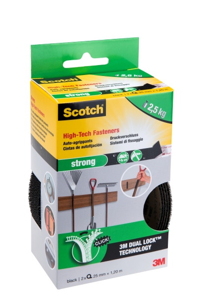 Scotch Pack de 2 Cierres Adhesivos Reposicionables - 25mm x 1.2m - Color Negro