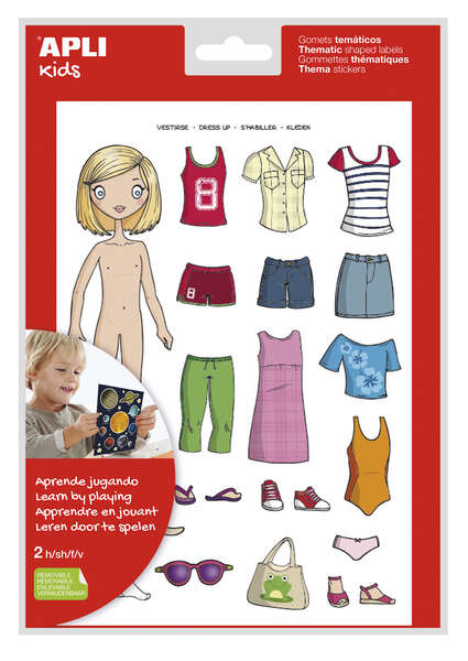 Apli Bolsa de Gomets Tematicos Vestirse Niña - 37 Gomets - Adhesivo Removible - Desarrollados con Educadores - Normas EN-71 y FSC - Adhesivo Base Agua - Libre de Disolventes - ECF - 100% Rec