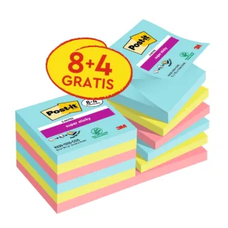 Post-It Super Sticky Pack de 12 Blocs de 90 Z-Notas Adhesivas Reposicionables - Coleccion Cosmic - 76x76 mm - Promocion 8 Blocs + 4 Gratis - Colores Surtidos