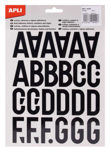 Apli Letras de Palo Mayusculas Adhesivas - Altura 40mm - Pack de 5 Hojas - Color Negro - Facil Identificacion y Señalizacion · Pack de 5 uds.