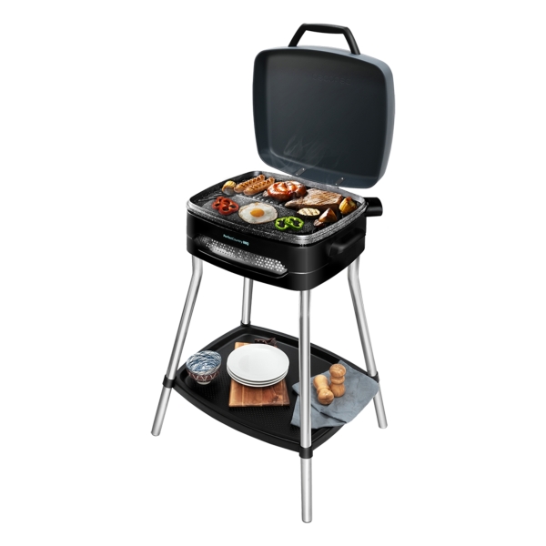 Cecotec Perfect Country BBQ Barbacoa Electrica - 2000W - Tapa Abatible - Termostato Regulable - Bandeja Recogegrasas - Patas y Soporte de Acero - Indicador Luminoso - 53x60x90cm - Color Negr
