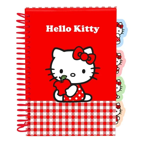 Safta Hello Kitty Bloc de Notas - Formato A5 - 80 Hojas de 80 g/m2 - Espiral - Tapas Duras - 4 Separadores Interiores - 14.8x2.1cm - Color Rojo y Blanco