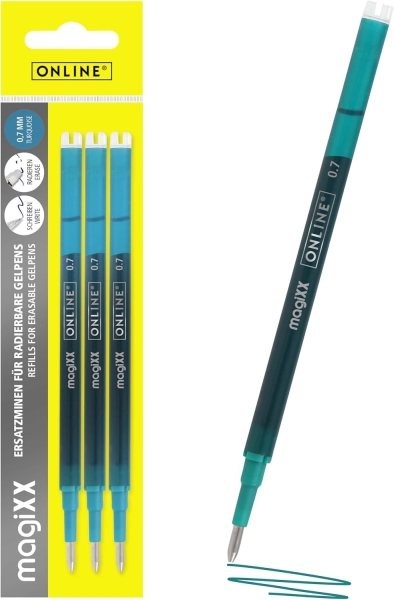 Online MagiXX Pack de 3 Recambios de Tinta Gel Borrable - Trazo de 0.7mm - Color Turquesa