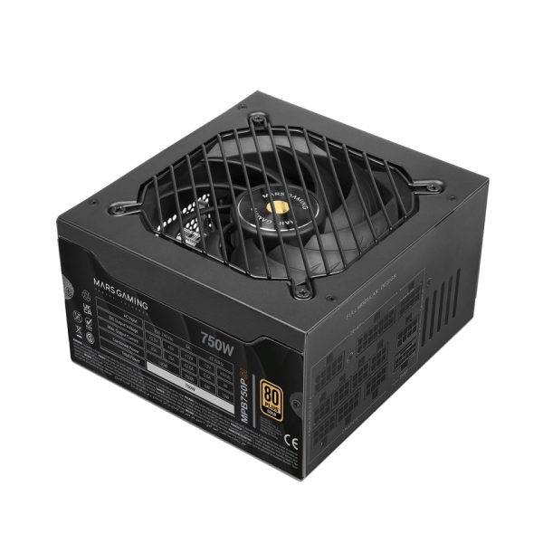 Mars Gaming MPB750PSI Fuente de Alimentacion ATX - 750W - 80 Plus Gold - Ventilador 140mm - Silencioso 12dB - Cableado Modular - Cables Planos Texturizados - 150x160x85mm - Color Negro