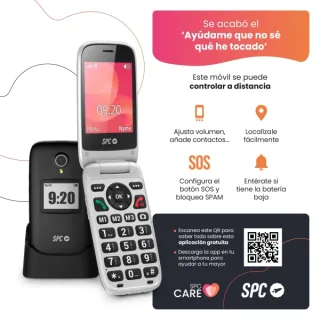 SPC Polaris Telefono Movil 4G con Pantallas Principal 2.8" Exterior 1.4" y Tapa - Camara, Radio FM, Linterna - Manos Libres - Color Negro/Plata