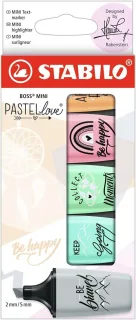 Stabilo Boss Mini Pastellove Pack de 5 Marcadores Fluorescentes - Trazo entre 2 y 5mm - Tinta con Base de Agua - Antisecado - Colores Rosa, Naranja, Verde, Gris, y Turquesa