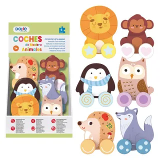 Dohe Juego Educativo de Cochecitos de Madera Natural - Bordes Redondos - Suave Tacto - Colores Llamativos - Ideal para Coordinacion Ojo-Mano - Estimula Imaginacion y Aprendizaje · Pack de 6