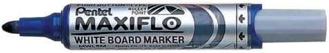 Pentel Maxiflo Rotulador para Pizarra Blanca - Regulacion del Flujo de Tinta - Punta Redonda - Ancho de Linea 2,5mm - 50% de Materiales Reciclados - Color Azul · Pack de 12 uds.