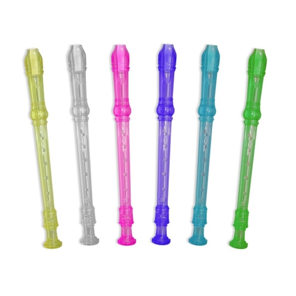 Flauta Dulce Transparente de Colores - Fabricada en Plastico - Ideal para los mas Pequeños - 6 Colores Surtidos · Pack de 12 uds.