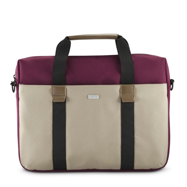 Hama Silvan Maletin para Portatiles hasta 14.1" - Poliester Reciclado - Bolsillo Frontal - Interior Acolchado - 39x5x31cm - Color Beige y Burdeos