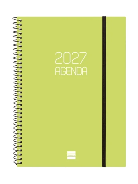 Finocam Espiral Basics Opaque Agenda - Anual 2027 - Semana Vista Horizontal - Formato E10 - 155x212mm - Espiral - Tapa de Polipropileno - Esquinas Microperforadas - Papel de 80g/m2 - Color Lima