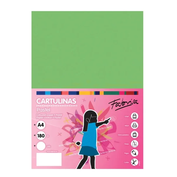 Fabrisa Pack de 50 Cartulinas 180 g/m² - Tamaño A4 - Color Verde