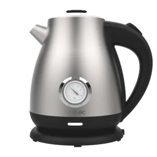 Cecotec Thermosense 620 Retro Steel Hervidor de Agua de 1.7L - 2200W - Termometro Analogico - Base 360º Independiente - Temperatura Regulable - Filtro Antical - Apagado Automatico - Color Ne