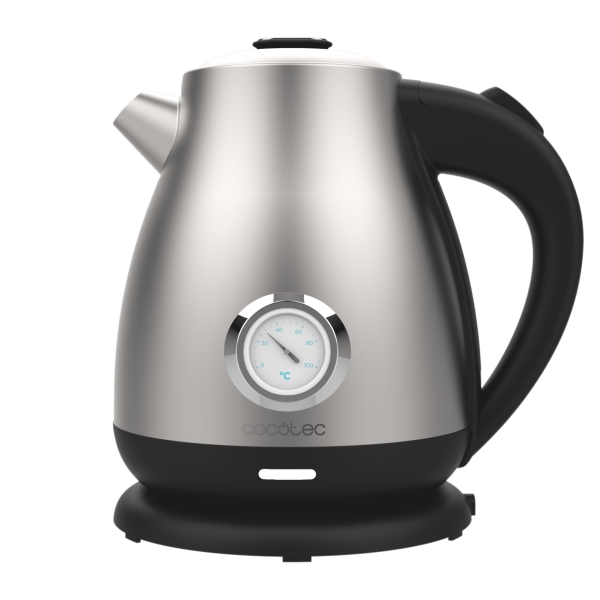 Cecotec Thermosense 620 Retro Steel Hervidor de Agua de 1.7L - 2200W - Termometro Analogico - Base 360º Independiente - Temperatura Regulable - Filtro Antical - Apagado Automatico - Color Ne