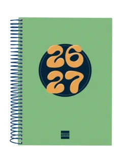 Finocam Cool Agenda Escolar 26/27 - 1 Dia por Pagina - Formato 4º - 155x212mm - Tapas de Carton Forrado - Papel de 80g/m2 - Espiral Metalica - Esquinas Microperforadas - Color Verde