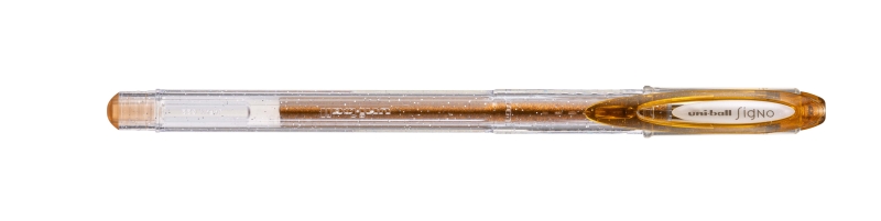 Uni-ball Signo Sparkling UM-120SP Roller de Tinta Gel - Punta de Bola 1mm - Tinta Pigmentada Resistente al Agua y Luz - Efecto Purpurina - Color Bronce · Pack de 12 uds.