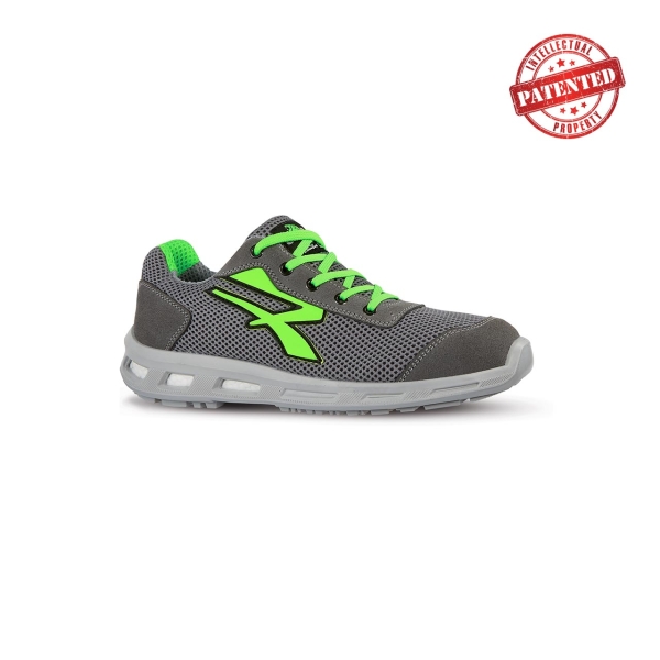 Upower Summer S ESD Calzado de Seguridad Bajo - Talla 35 - Puntera AirToe Aluminium, Suela Infinergy, Transpirable, Proteccion S1PS FO SR - Color Gris/Verde