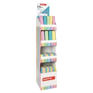 Safta Expositor con Portatodos - Carton Resistente - Cuatro Alturas - Modelos Variados de Portatodos - Presentacion Ordenada y Atractiva - 200x20x55mm - Colores Surtidos
