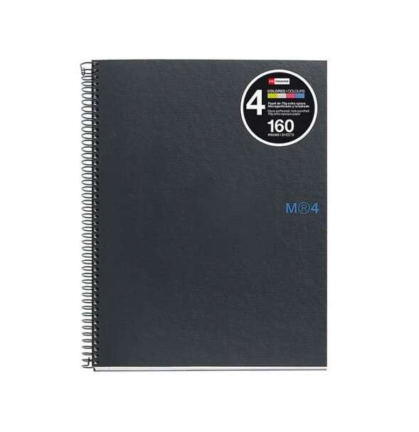 Miquel Rius Notebook4 Cuaderno de Espiral Formato A5 - 160 Hojas de 90gr Microperforadas con 2 Taladros - Cubiertas de Carton Extraduro - Cuadricula 5x5 - Color Gris Oscuro · Pack de 5 uds.