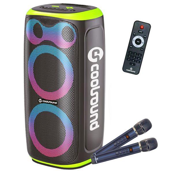 Coolsound Blast Pump Altavoz Karaoke - 2x 6.5" - 60W RMS - Iluminacion RGB - Bluetooth, USB, Tarjeta TF y Auxiliar - 2 Microfonos Inalambricos Incluidos - Mando a Distancia - Color Verde