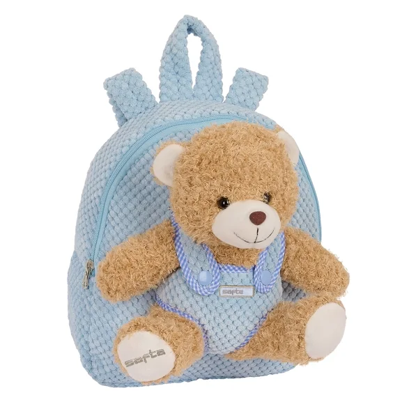 Safta Mochila Preescolar con Osito - Cremallera - Osito Extraible - Hombreras Acolchadas - Asa Superior - 4.65L - 230x75x270mm - Color Azul Claro