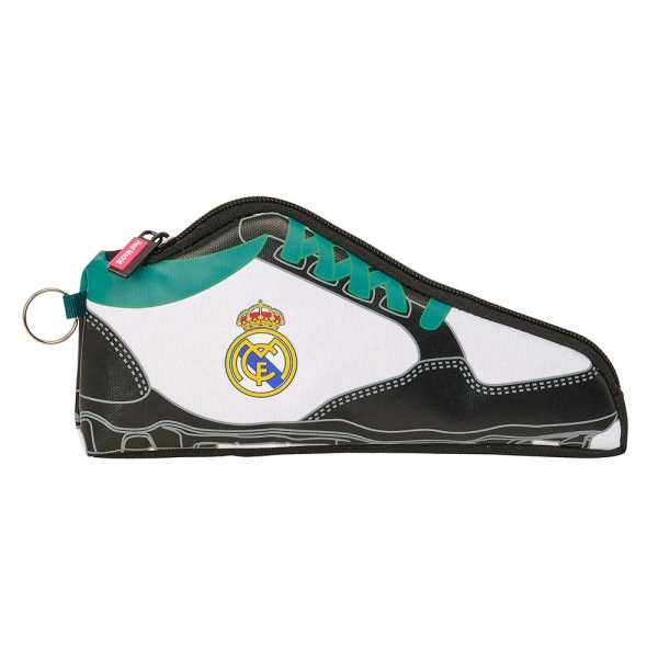 Safta Real Madrid Equipacion 26/27 Portatodo con Forma de Bota - Cremallera - 24x10x2cm - Color Blanco y Negro