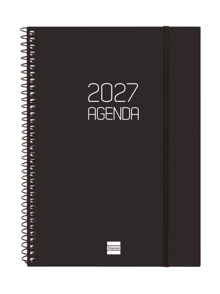 Finocam Espiral Basics Opaque Agenda - Anual 2027 - Semana Vista Horizontal - Formato E10 - 155x212mm - Espiral - Tapa de Polipropileno - Esquinas Microperforadas - Papel de 80g/m2 - Color Negro