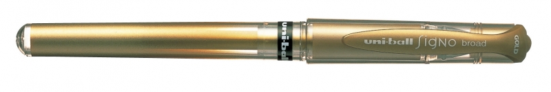 Uni-ball Signo Broad UM-153 Roller de Tinta Gel - Punta de Bola 1mm - Trazo Estilo Pluma - Sujecion de Caucho - Color Oro · Pack de 12 uds.