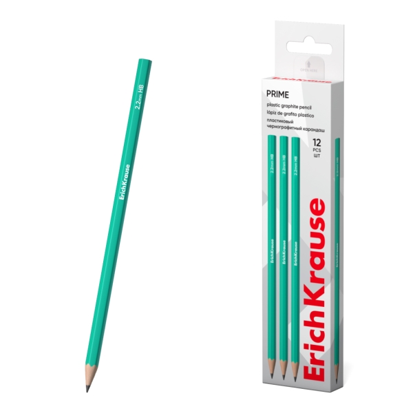 ErichKrause Prime Lapiz de Grafito - Mina HB de 2.2mm - Cuerpo Hexagonal - Plastico - Agarre Ergonomico - Color Turquesa · Pack de 12 uds.
