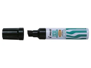 Pilot Super Color 6600 Rotulador Permanente Multisuperficie Extragrueso - Punta Biselada Extragruesa de Fibra - Tinta Base Alcohol Libre de Xileno - Cuerpo Metalico - Color Negro · Pack de 1