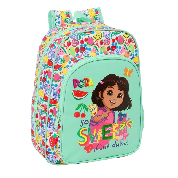 Safta Dora Mochila Infantil - Adaptable a Carro - Portabotellas - Hombreras Ergonomicas - Acolchadas y Comodas - Bolsillo Frontal - 10L - 260x110x340mm - Color Menta