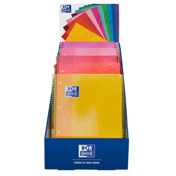 Oxford Europeanbook 1 Classic Expositor con 25 Cuadernos Espiral A4+ 80 Hojas Cuadicula 5x5 Microperforado - Tapa Extradura - Colores Calidos Surtidos
