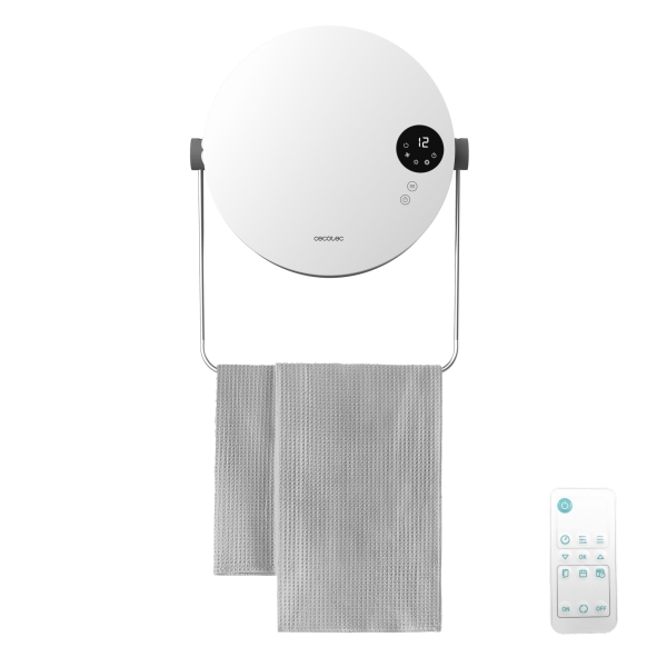 Cecotec ReadyWarm 2000 Round Calefactor Ceramico de Pared - Potencia de 2000W - Control Remoto Incluido - Ajuste de Temperatura - Temporizador de 12h - Cuelgatoallas - Proteccion IP22 - Colo