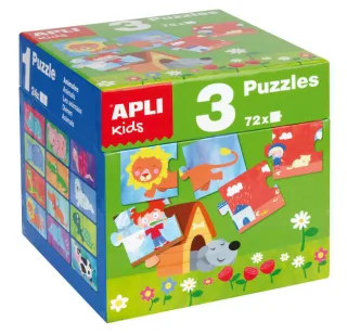 Apli Puzles Educativos - 24 Piezas de 7x7cm - Desarrollo de Habilidades y Capacidades - Tematicas: Animales, Casa y Estaciones - Ideal para Niños de 3 Años en Adelante - Formato de Cubo Resi