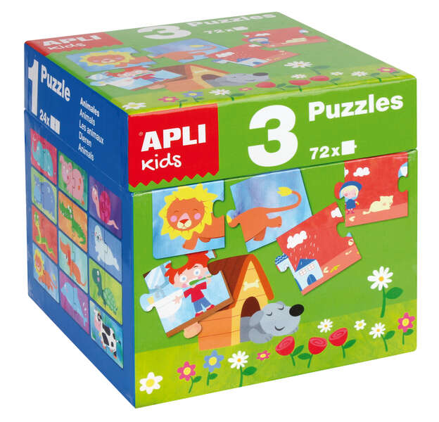 Apli Puzles Educativos - 24 Piezas de 7x7cm - Desarrollo de Habilidades y Capacidades - Tematicas: Animales, Casa y Estaciones - Ideal para Niños de 3 Años en Adelante - Formato de Cubo Resi