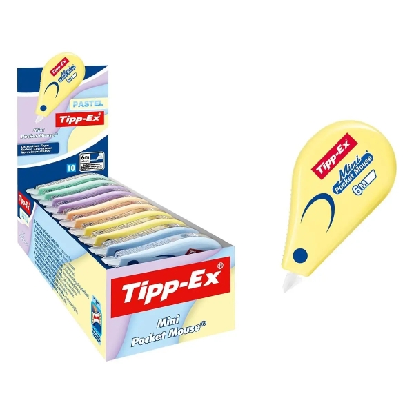Tipp-Ex Mini Pocket Mouse Pastel Cinta Correctora 5mm x 6m - Resistente - Escritura Instantanea · Pack de 10 uds.