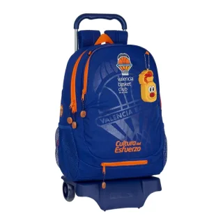 Safta Valencia Basket Mochila con Carro - Portabotellas - 2 Compartimentos - Doble Cremallera - Hombreras y Espalda Acolchadas - Asa Superior - Mochila Extraible - 320x160x440mm - Color Azul