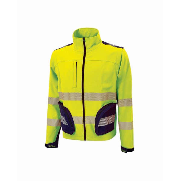 Upower Bea Cazadora de Trabajo Alta Visibilidad - Talla 2XL - Mangas Separables, Bolsillos Funcionales, Bandas Reflectantes Termoselladas, Ajuste con Velcro, Proteccion DPI2 - Color Amarillo