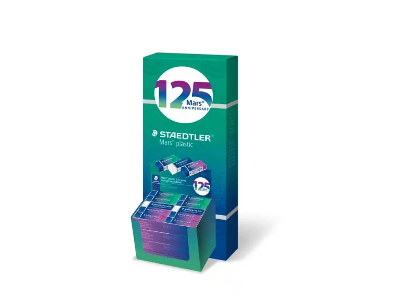 Staedtler Mars Plastic 125 Aniversario Goma de Borrar - Borrado de Alta Calidad - Minimos Residuos - Color Blanco · Pack de 80 uds.